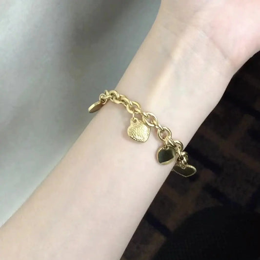 LUXUSTEEL Stainless Steel Heart Coin Charm Bracelet for Women Girl Golden Color Cuban Link Chain Bracelet Jewelry Gift 20cm