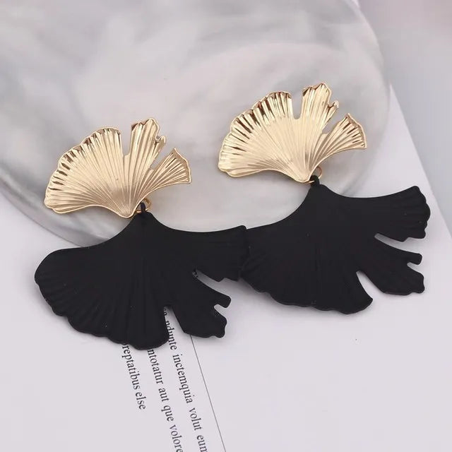Fashion Geometric Gold Color Ginkgo Biloba Leaf Shape Drop Earring Creative Personality Earring Jewelry