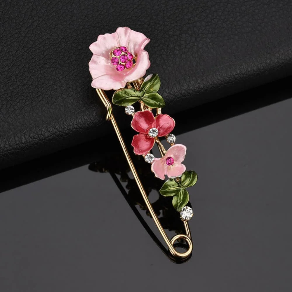 Exquisite Rhinestone Flower Brooches Leaf Metal Lapel Pins Women Clothes Jewelry Accessories