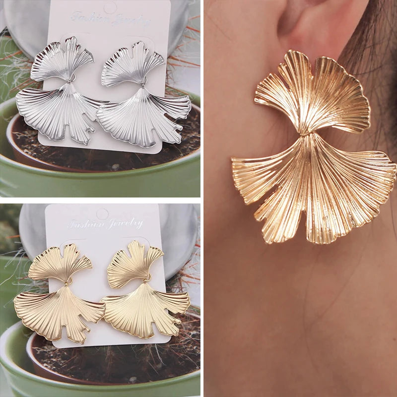 Fashion Geometric Gold Color Ginkgo Biloba Leaf Shape Drop Earring Creative Personality Earring Jewelry