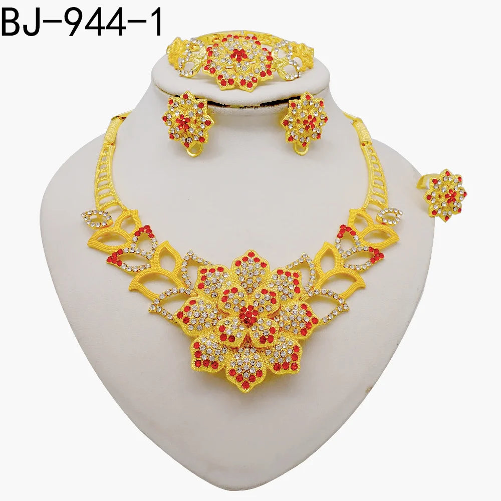 Dubai 24K Golden Plated Jewelry Set African Women's Banquet Wedding Necklace Set
