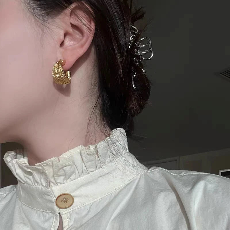 1Pair Exaggerated Design Geometry Multi-layered Lines Big Hoop Earrings For Women Girls Luxury Drop Dangle Earring Jewelry Gifts