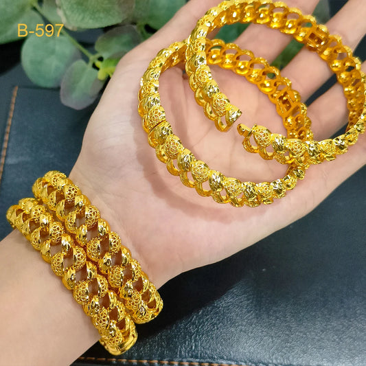 Zawj Luxury 24k Gold Plated Bangles For Women Wedding Adjustable