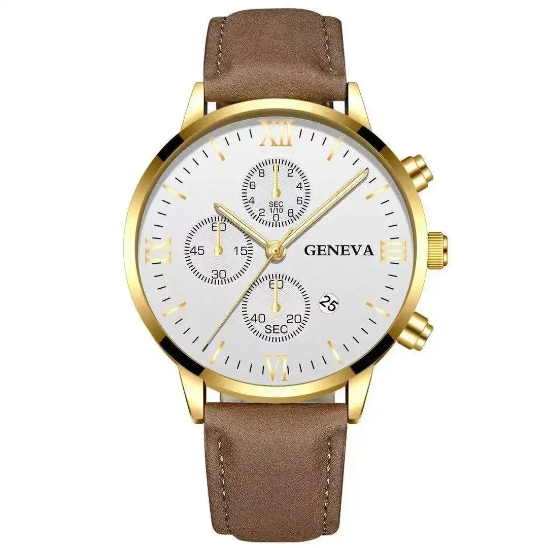 Fashion Geneva Men's Wristwatch Date Alloy Case Leather Analog Quartz Sport Watch Male Clock Top Brand Luxury Relogio Masculino