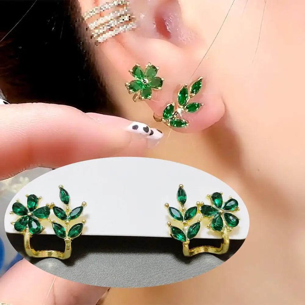 925 Silver Needle Green Flower Earrings For Women Korean Fashion Jewelry 2025 Trending Luxury Zircon Leaf Women's Stud Earrings