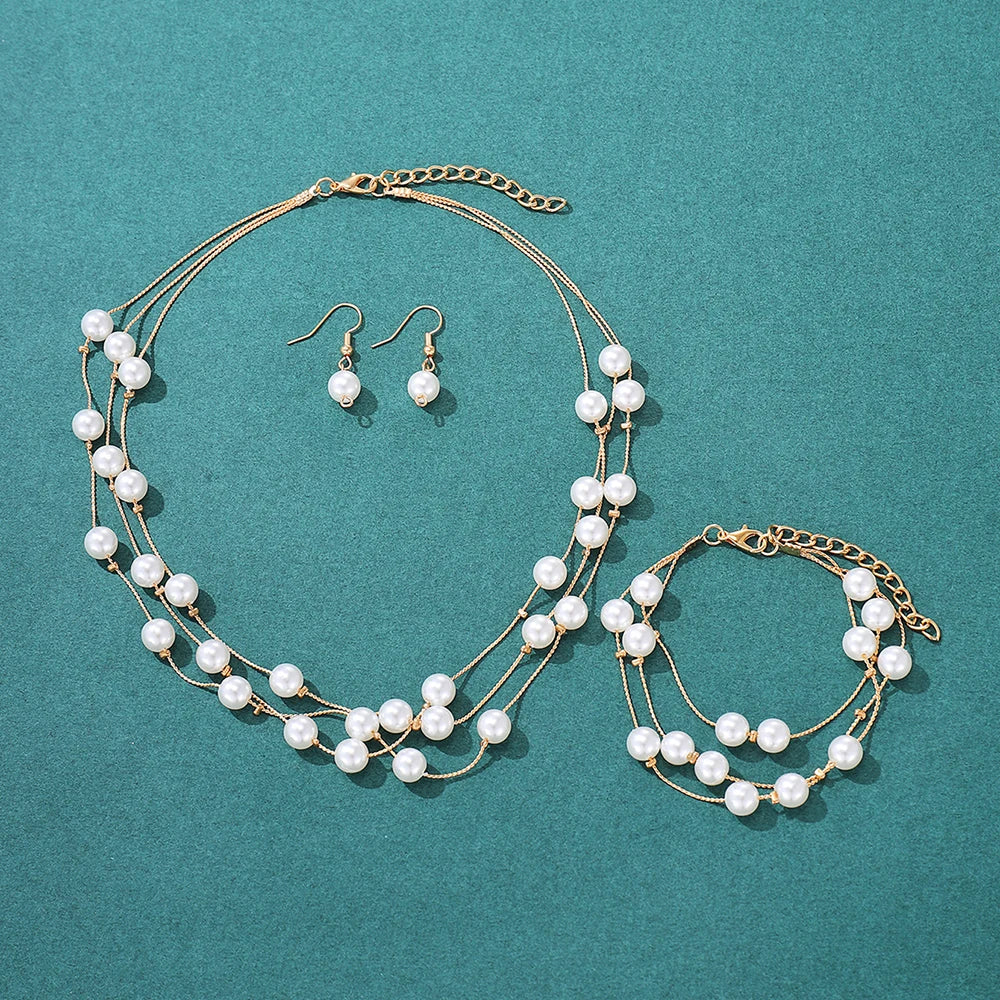 4pcs Rhinestone Jewelry Set Including Necklace, Earrings, Ring, Vintage Elegant Necklace Adorned With Faux Pearls In Petals Spri