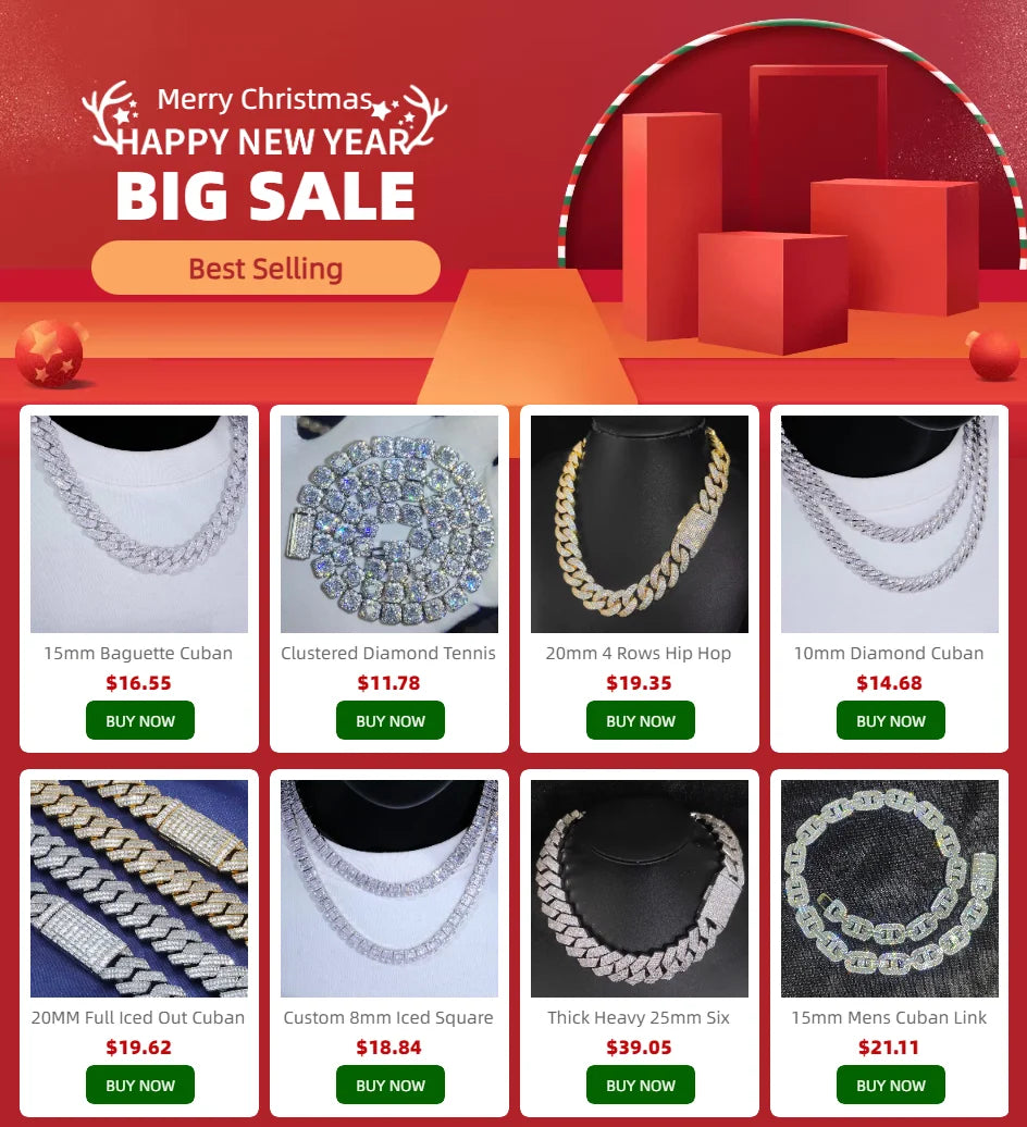 10mm Diamond Cuban Link Chain White Gold/18K Gold Plated Bling 5A+ CZ Necklace Rapper Hip Hop Luxury Jewelry for Men and Women