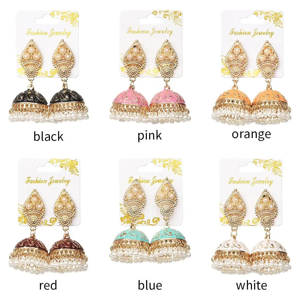 Bohemia Oorbellen Hangers Vintage Gypsy Jhumka Indian Style Earrings Flower Pearl Beads Bell Shape