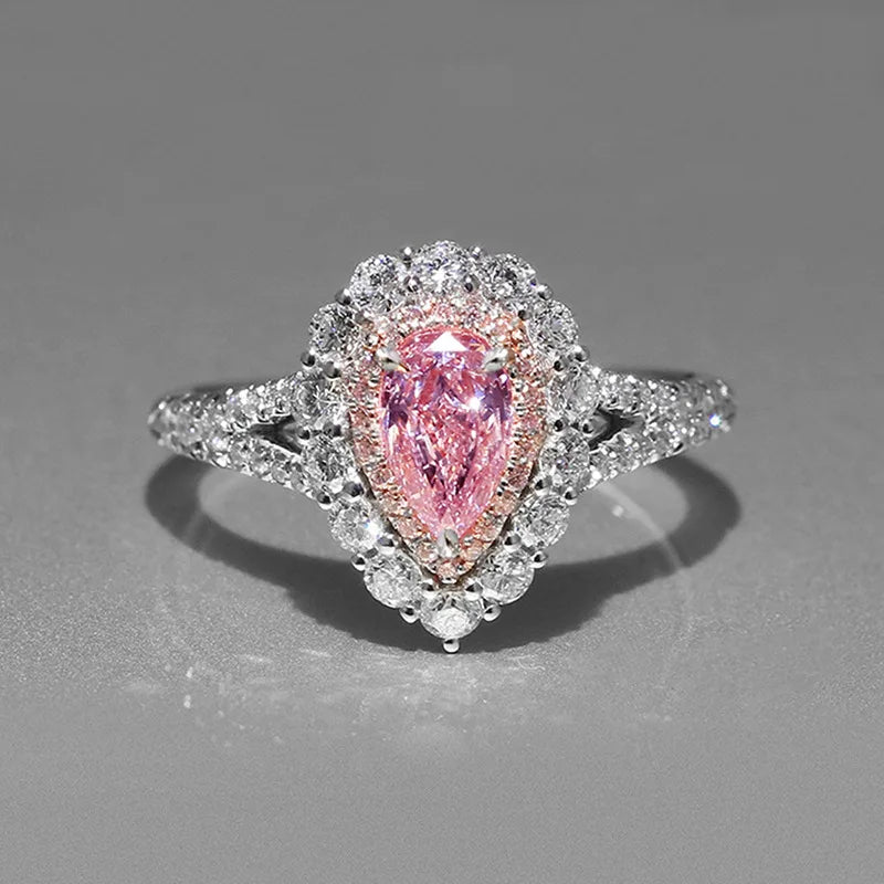 Pink Cubic Zirconia Ring Suitable for Women's Engagement Wedding Luxury Accessories Sparkling Silver Fashion Jewelry