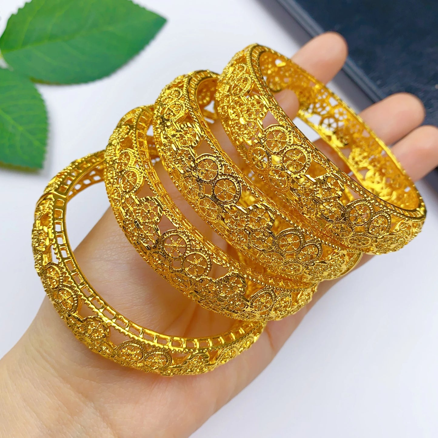 ANIID Fashion Dubai Bridal 24k Gold Color Round Bracelets Bangles  Ethiopian Luxury Hand Jewelry for Indian Wedding Party Gifts