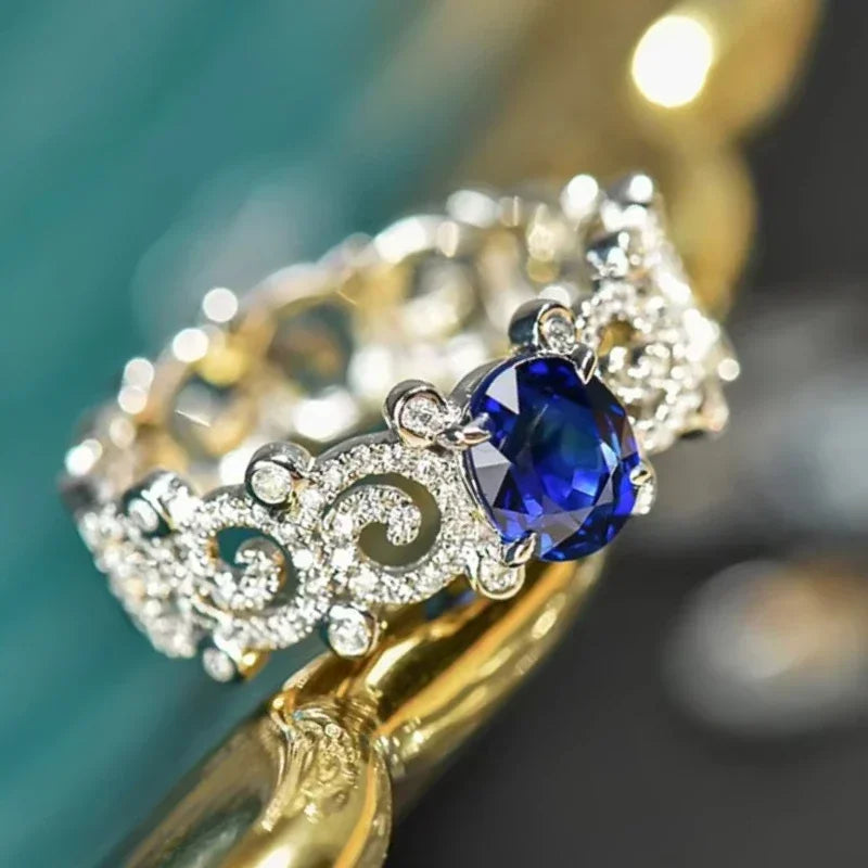 2025 New Blue Cube Zircon Attends Banquet Ring Fashionable, Elegant, High End Women's Bridal Luxury Inlaid Jewelry Accessories