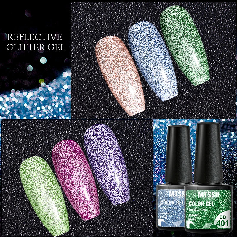 Mtssii 6ML Reflective Gel Nail Polish Shiny 14 Colors Semi-permanent UV Gel varnish Hybrid Nail Polish for Nail Art Manicure