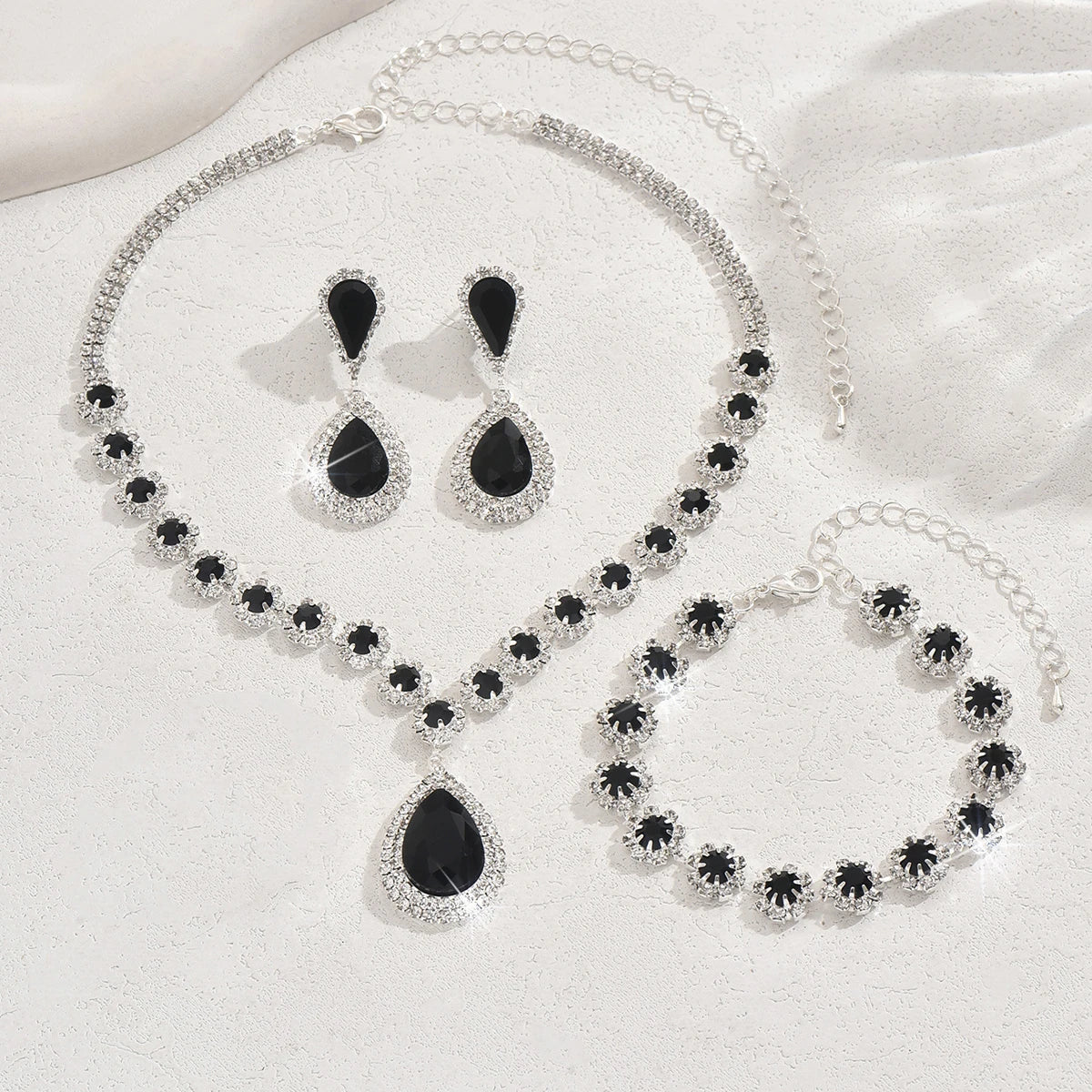 Minimalist Water drops Jewelry Set for Women Crystal Necklace Bracelet Earrings Set Gift Banquet Wedding Anniversary Accessories