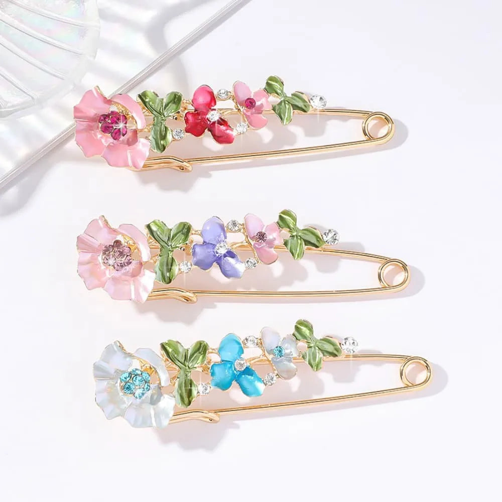 Exquisite Rhinestone Flower Brooches Leaf Metal Lapel Pins Women Clothes Jewelry Accessories