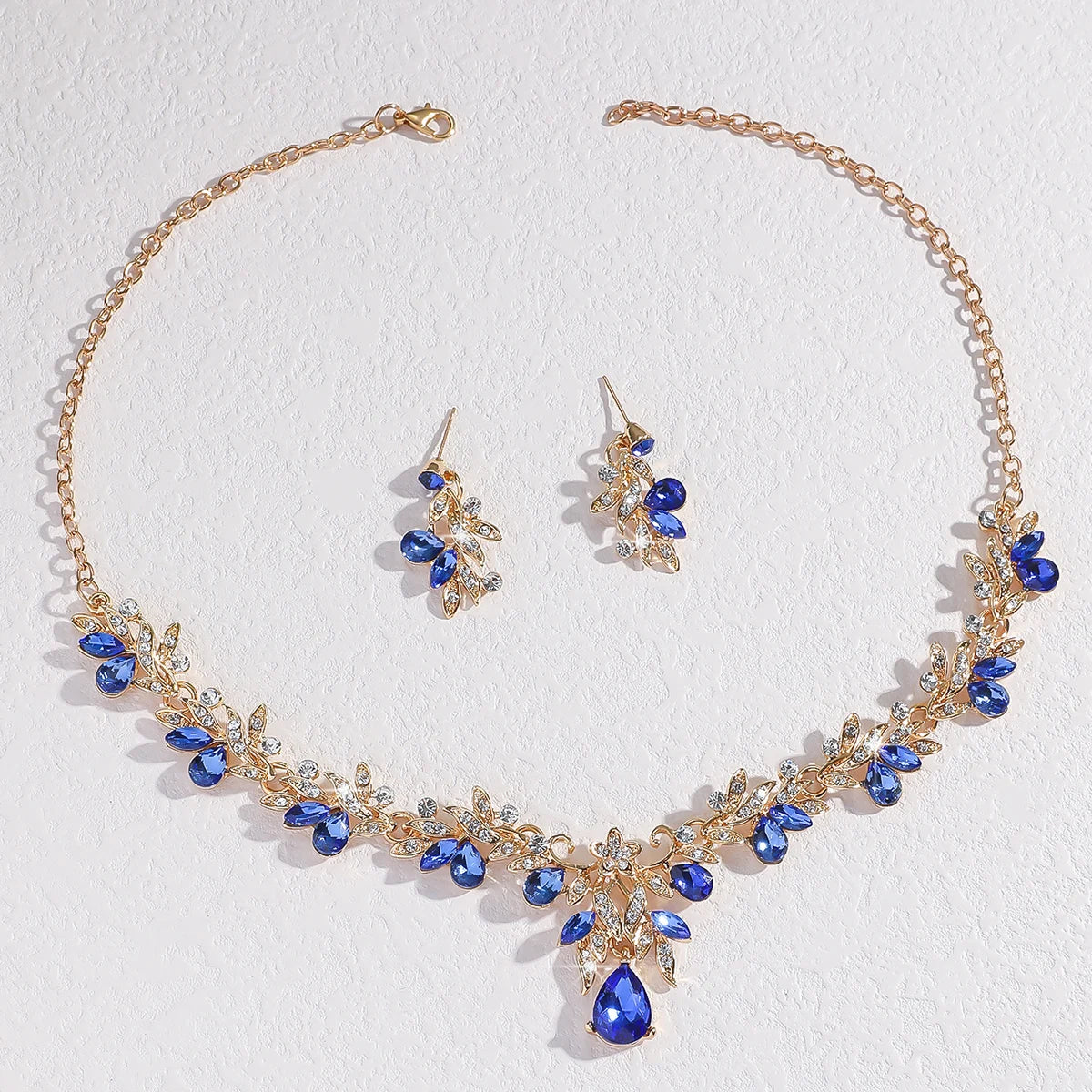 Zenat 3PC Sparkling Leaf Water Drop Jewelry Set