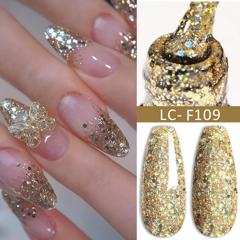 LILYCUTE 7ML Bright Red Sparkling Gel Nail Polish Silver Reflective Gel Colorful Shinning Glitter Manicure Nail Art Gel Varnish