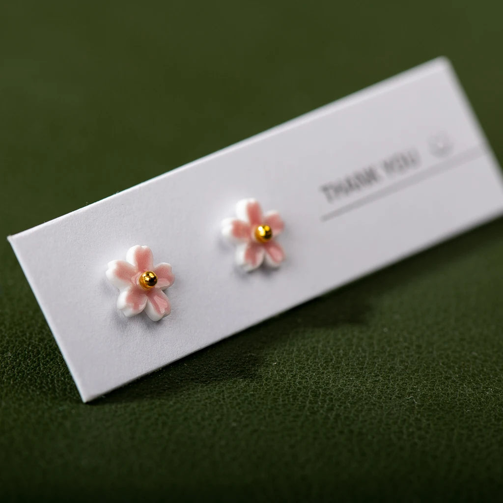 Handmade Multicolor Ceramic Flower Earrings With Stainless Steel Pin - Trendy And Eye-catching Jewelry Z638