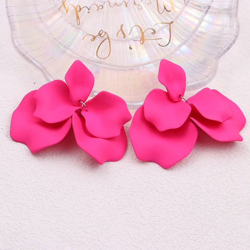 Korean Acrylic Petal Flower Tassel Dangle Earrings For Women Luxury Vintage Fairy Wedding Party Fashion Jewelry Accessories Gift