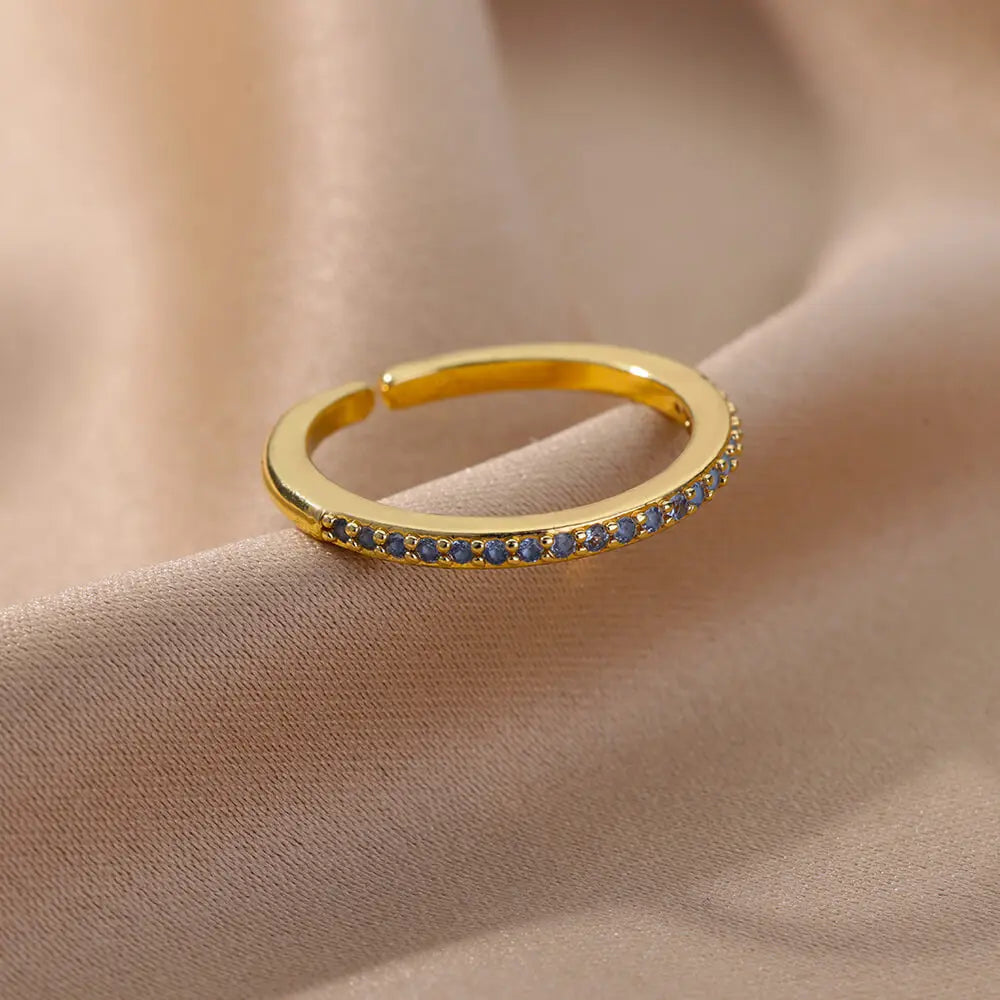 Mini Zircon Green Rings For Women Stainless Steel Gold Color Adjustable Finger Ring Engagement Wedding Christmas Jewelry Gift