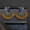 Ethnic Vintage Women's Blue Peacock Earrings Alloy Bollywood Oxidized Gold Color Beads Tassel Jhumka Dangle Earrings