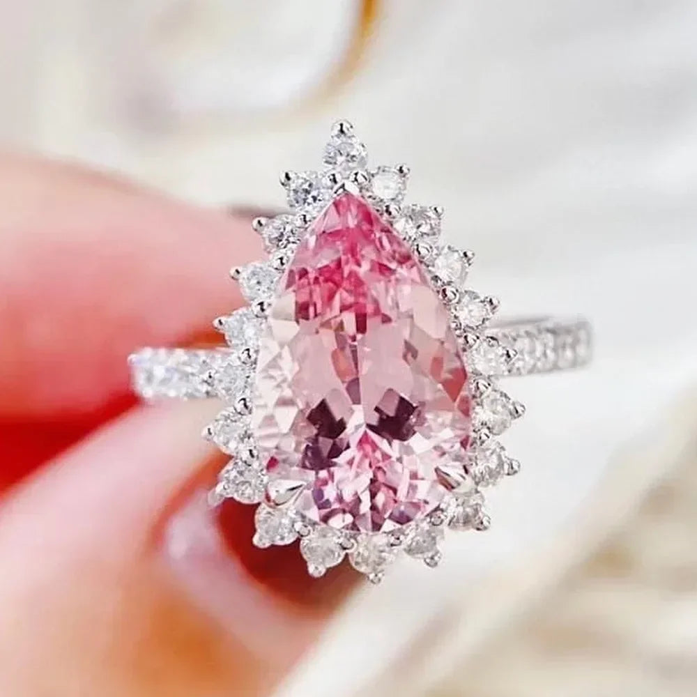 Luxury Fashion Pink Zirconia Engagement/wedding Rings for Women Trendy Sweet and Romantic Anniversary Jewelry Accessories