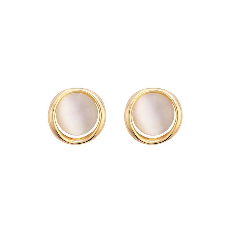 Korean Design Opal Round Stud Earring for Women Temperament Sweet Geometry Jewelry Wholesale Christmas Girlfriend Gift