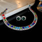 Luxury Green Rhinestone Necklace Stud Earrings For Women Crystal Choker Necklaces Ladies Fashion Weddings Banquet Jewelry Set