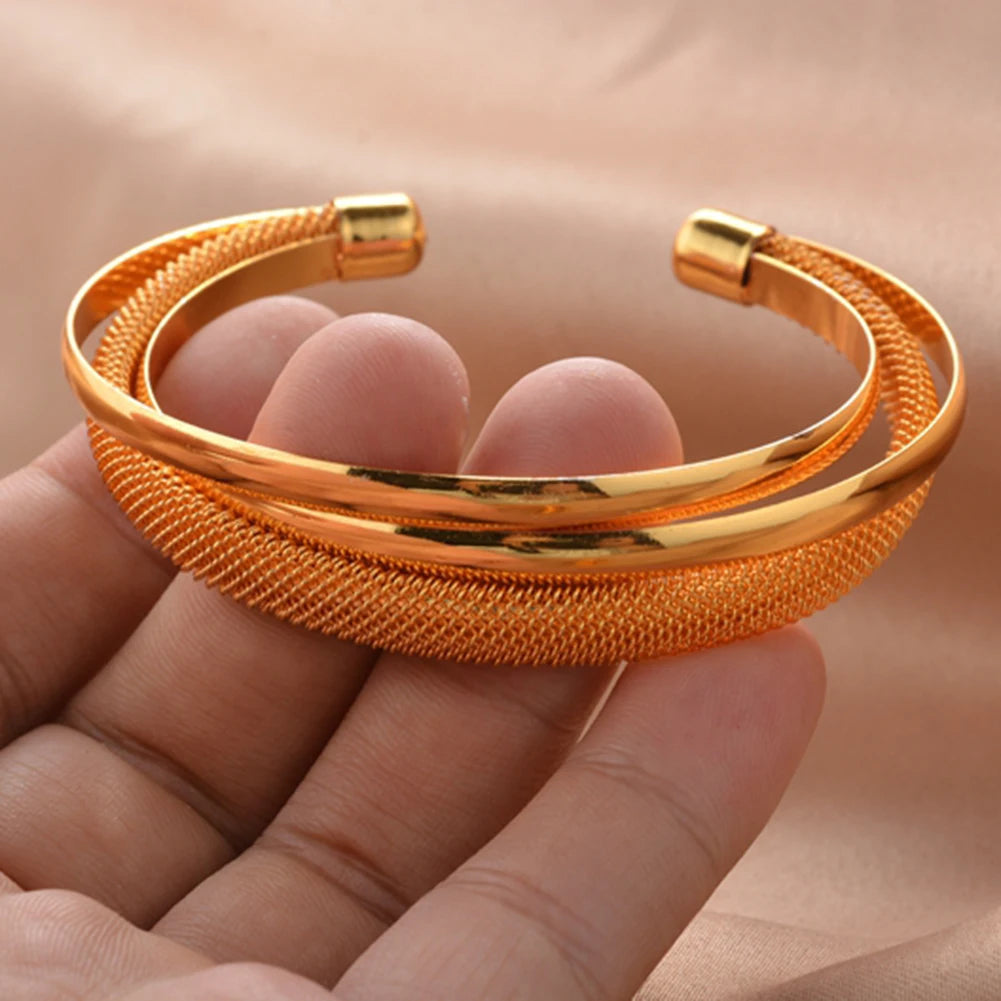 African Gold Color Shiny Bangles for Women Girls Dubai Circle Bracelet Jewelry Ethiopian Bride Wedding