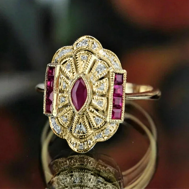 2025 New Elegant Red Corundum Ring with Extra Large Zircon Fashion Party Jewelry Flower Dove Egg Shining First