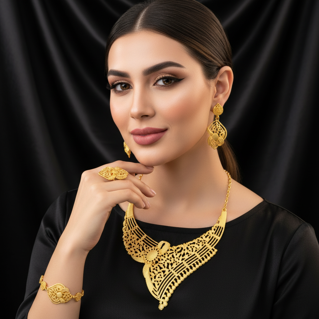 Zenat Dubai Gold Color 24k Luxury Necklace Set