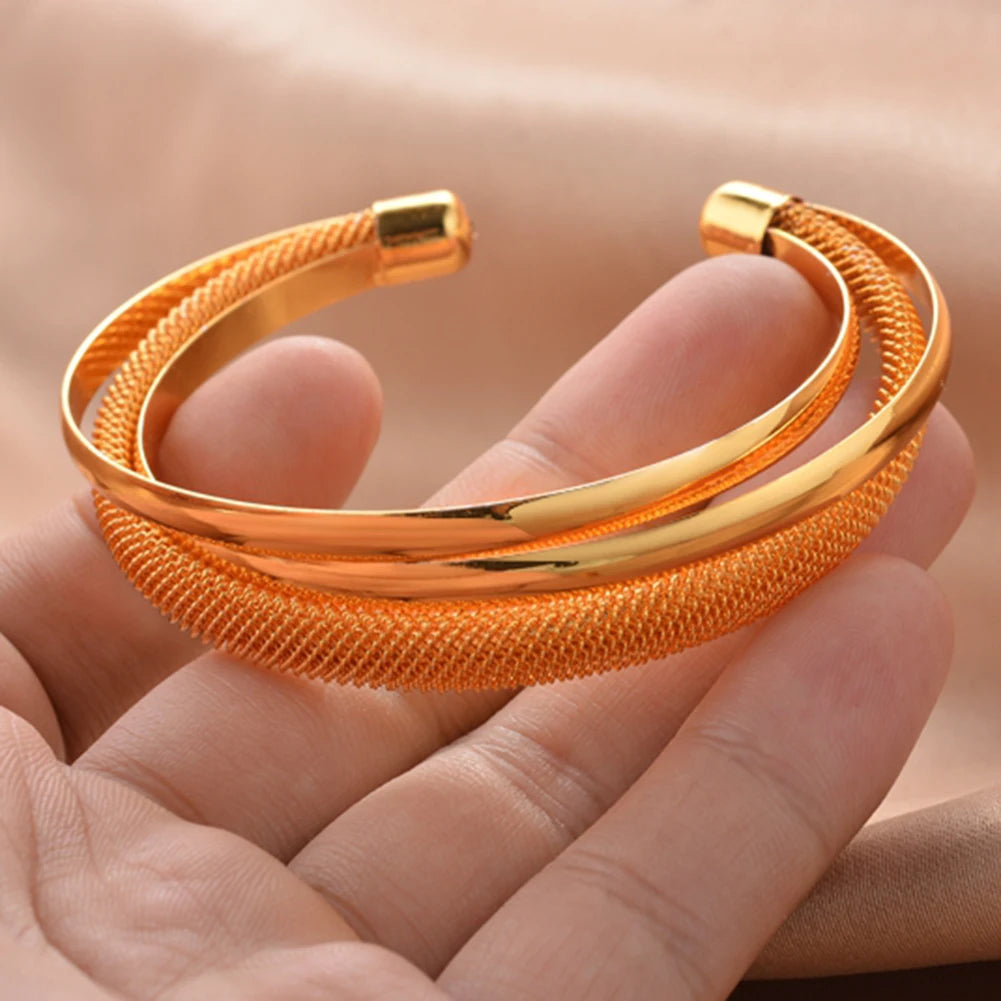 African Gold Color Shiny Bangles for Women Girls Dubai Circle Bracelet Jewelry Ethiopian Bride Wedding