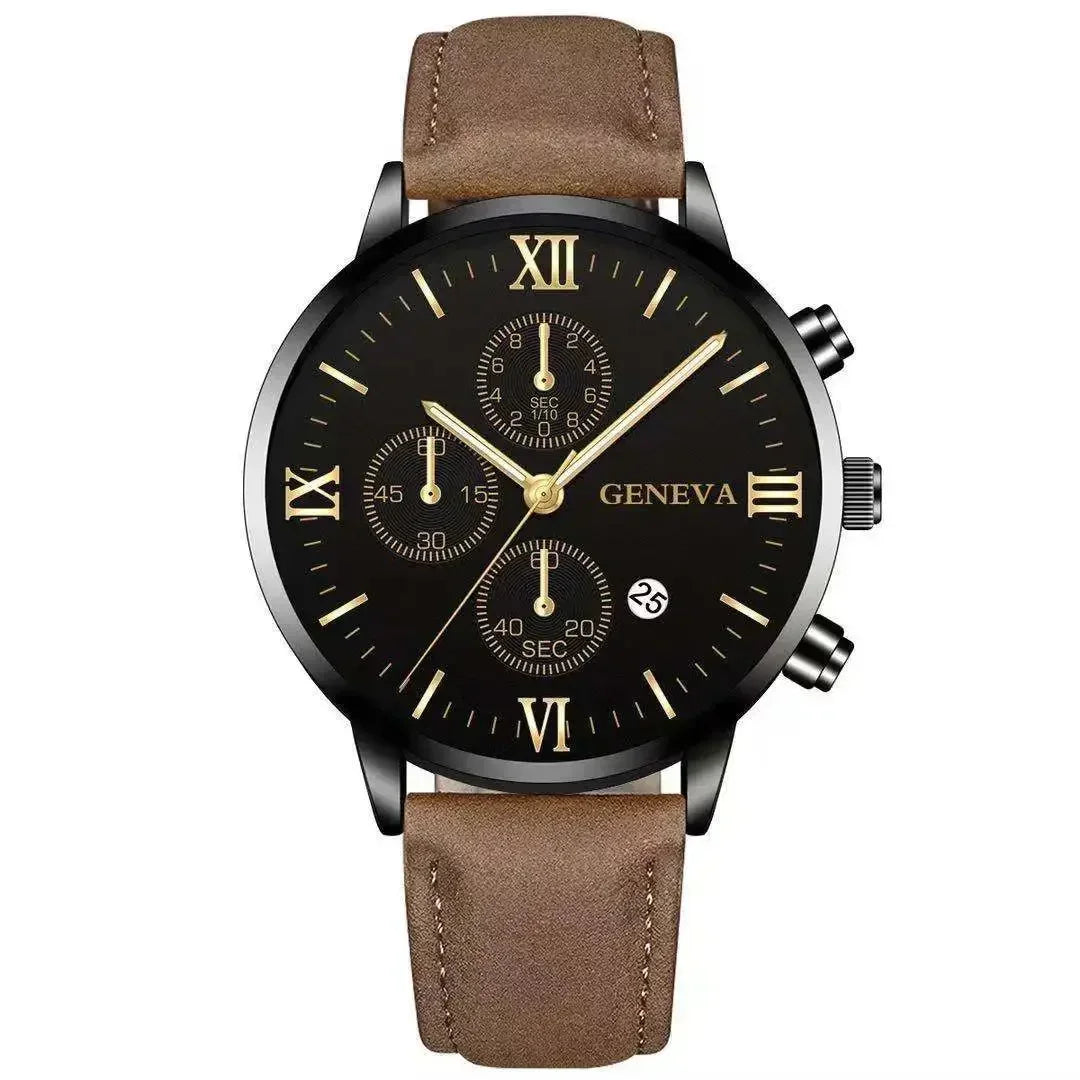 Fashion Geneva Men's Wristwatch Date Alloy Case Leather Analog Quartz Sport Watch Male Clock Top Brand Luxury Relogio Masculino