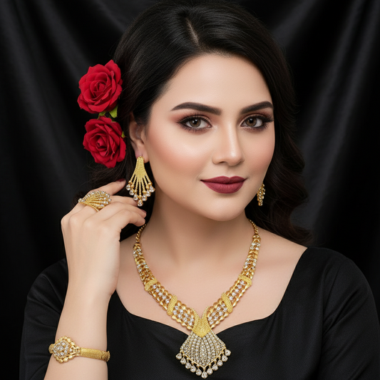 Zenat Dubai Gold Color 24k Luxury Necklace Set