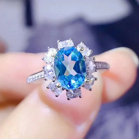 2025 New Fashion Sea Blue Cubic Zirconia Women's Wedding Ring Luxury Engagement Party Elegant   Brilliant Jewelry