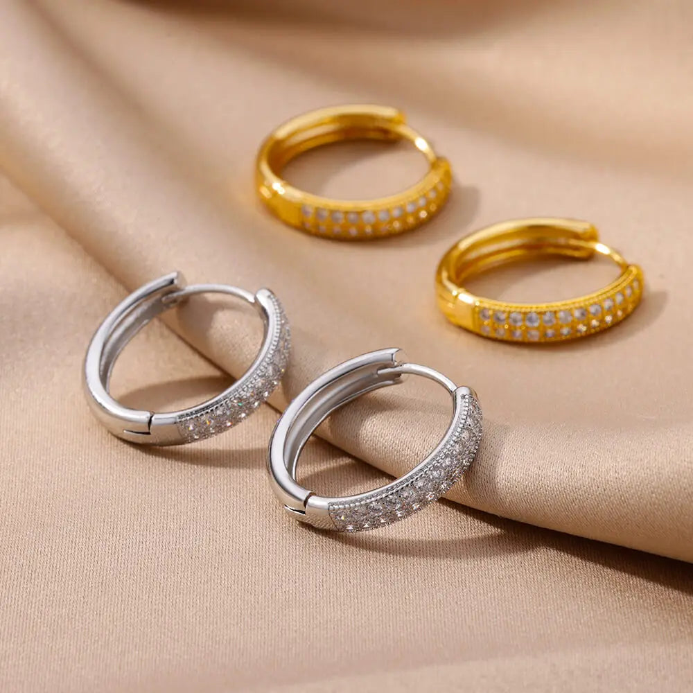 Cubic Zircon Hoop Earrings for Women Luxury Gold Color Stainless Steel Earrings 2024 Trend Piercing Aesthetic Ear Jewelry aretes