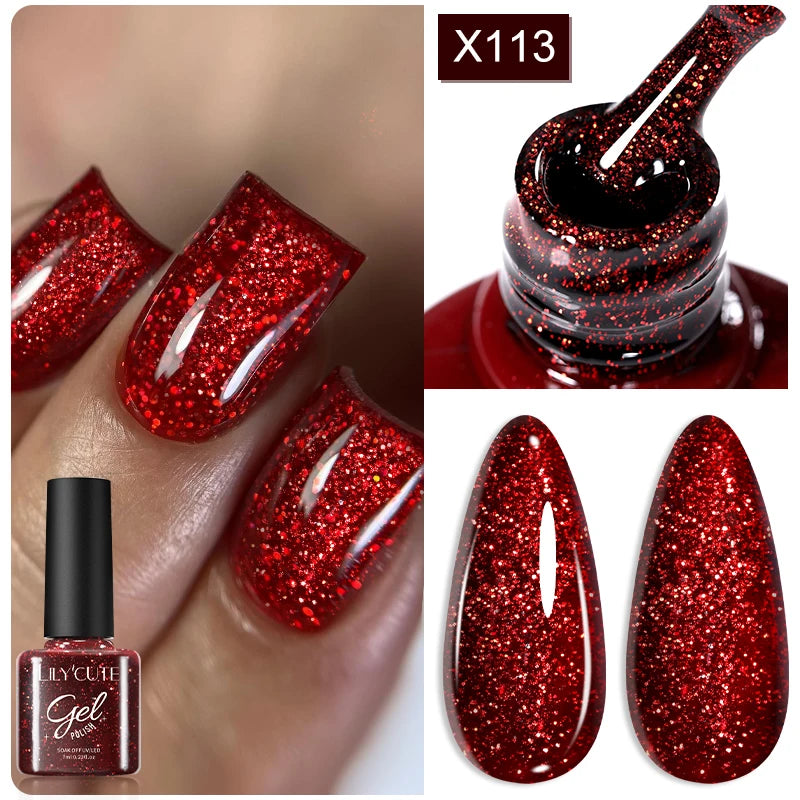 LILYCUTE Ancora Red Autumn Winter Gel Nail Polish Semi Permanent Soak Off UV LED Gel Varnish Manicure Nail Supplies