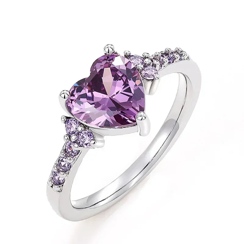 2025 New Purple Cubic Zirconia Ring with Sparkling Square Crystal, High End Women's Personalized Fashion Cocktail Party Jewelry