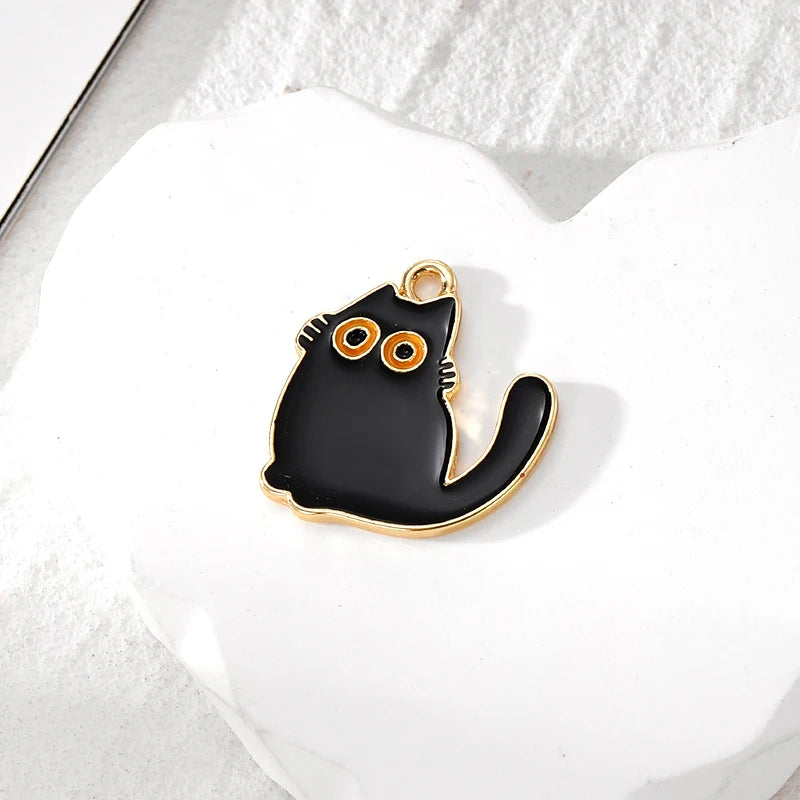10pcs Original Alloy Enamel Black Cat Charms Cute Heart Kitten Pendant For Bracelet Earring Necklace Diy Jewelry Make