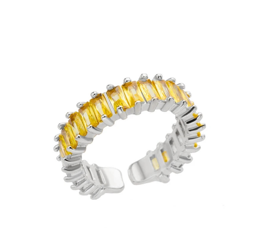 Colored Cubic Zircon Square Rings For Women Men Stainless Steel Gold Color Crystal Wedding Ring Luxury Jewelry Gift bague femme