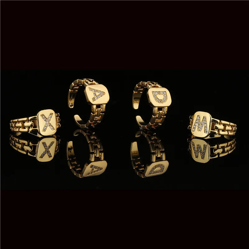 Alphabet Rings Letter Adjustable Stainless Steel Jewelry Women and Men's Ring