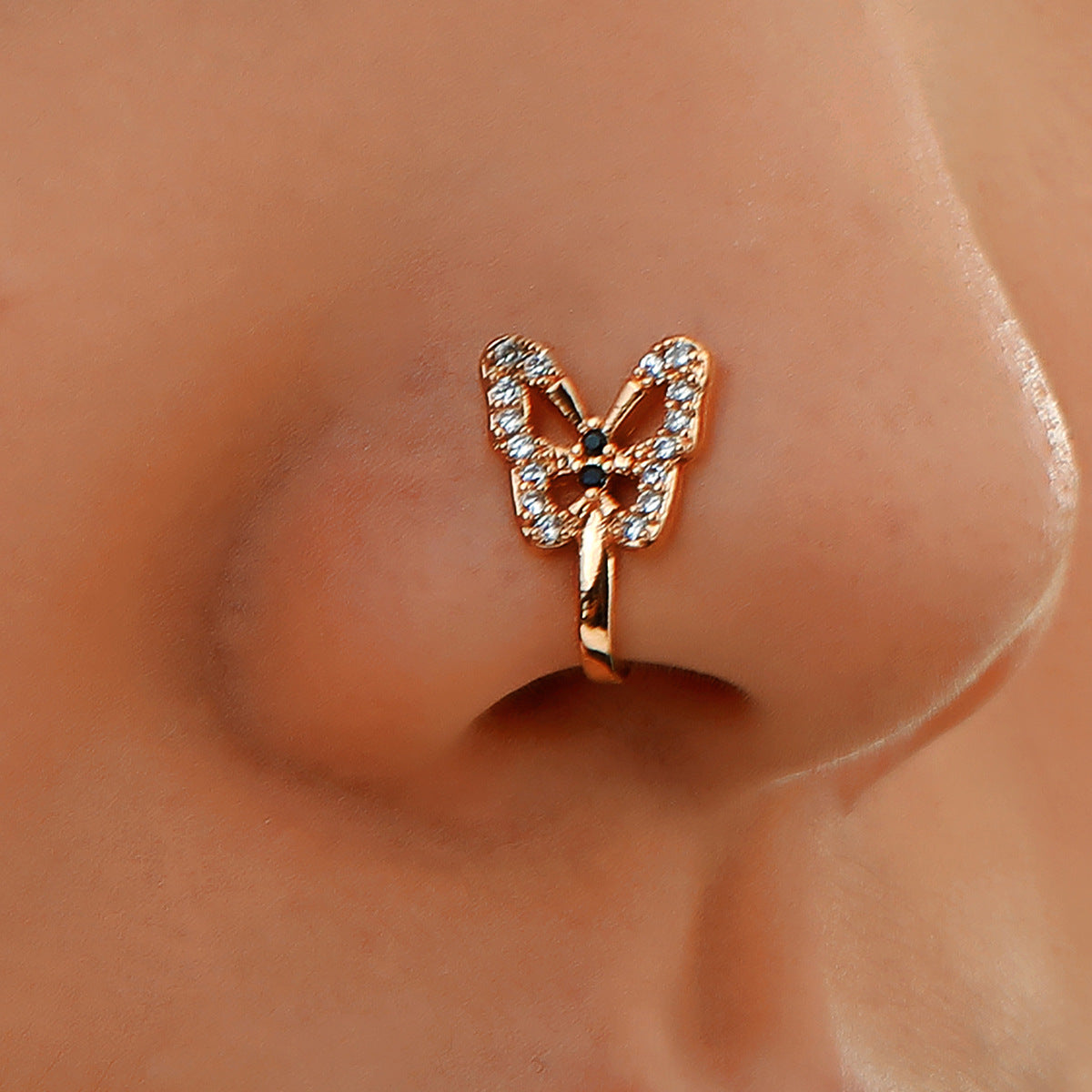 Zenat Vintage Gold Dragon Butterfly Faux Nose Ring Jewelry
