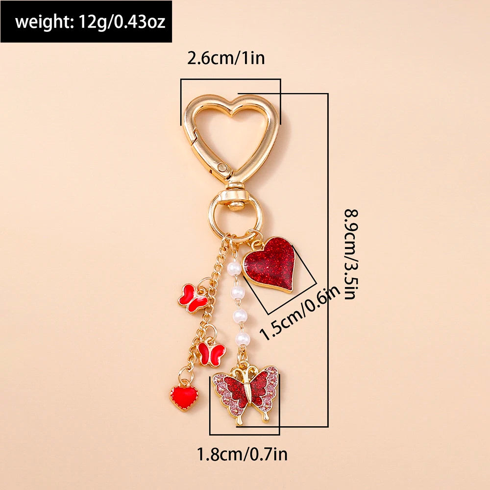 Cute Enamel Flower Butterfly Keychain Women Girls Love Heart Key Ring Pendants Handbag Decor DIY Handmade Jewelry Gifts