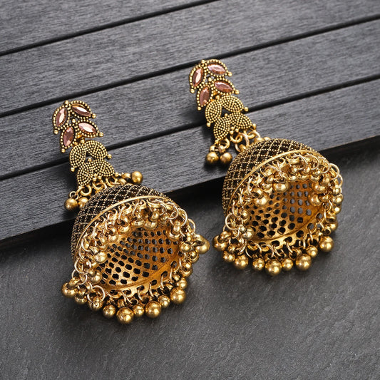 Ethnic Big Gold Color Indian Jhumka Earrings For Women Pendient Retro Bells Tibetan Earrings Oorbellen