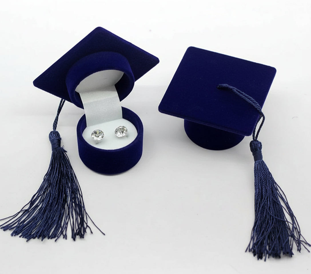 Graduation Bachelor Cap Doctor Hat Ring/Earrings Box
