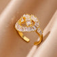 Fashion Zircon Heart Rings for Women Stainless Steel Gold Color Adjustable Wedding Couple Ring Aesthetic Jewelry bague femme