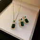 Exquisite Fashion Emerald Perfume Bottle Necklace Earrings Ring 3 Piece Set Classic Banquet Wedding Jewelry Set Birthday Gift