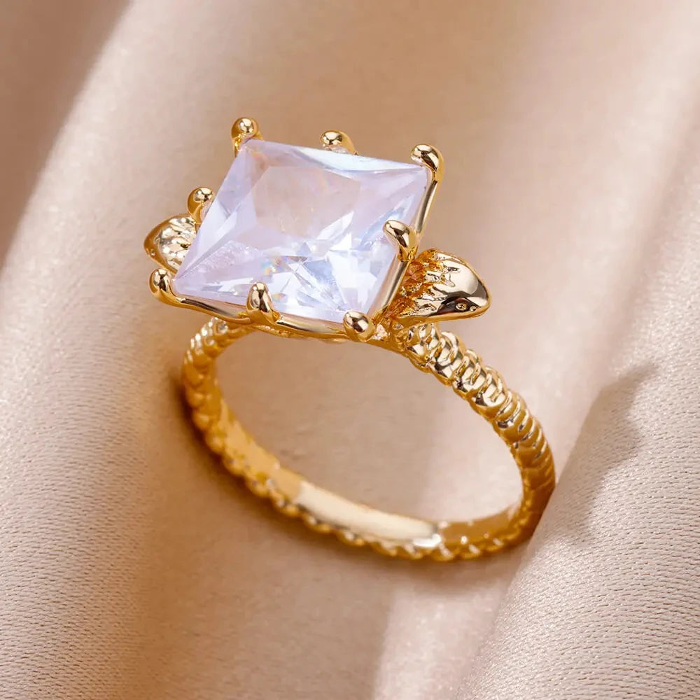 Gold Color Stainless Steel Ring for Women Colorful Cubic Zircon Heart Opening Adjustable Ring Fashion Jewelry Wedding Gift