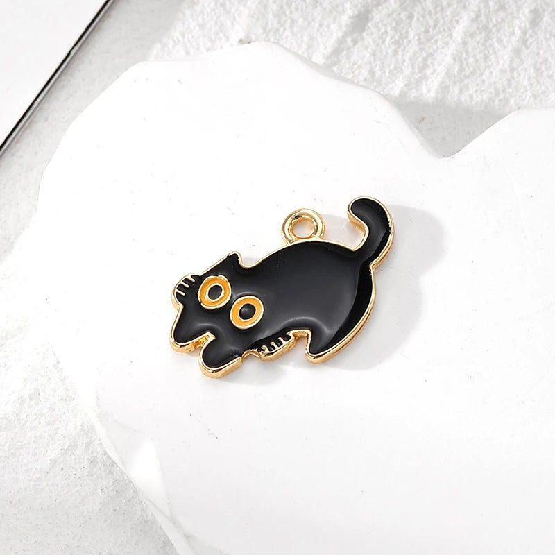 10pcs Original Alloy Enamel Black Cat Charms Cute Heart Kitten Pendant For Bracelet Earring Necklace Diy Jewelry Make