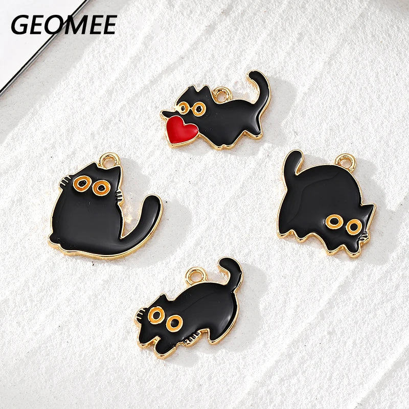 10pcs Original Alloy Enamel Black Cat Charms Cute Heart Kitten Pendant For Bracelet Earring Necklace Diy Jewelry Make