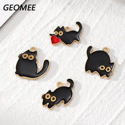10pcs Original Alloy Enamel Black Cat Charms Cute Heart Kitten Pendant For Bracelet Earring Necklace Diy Jewelry Make